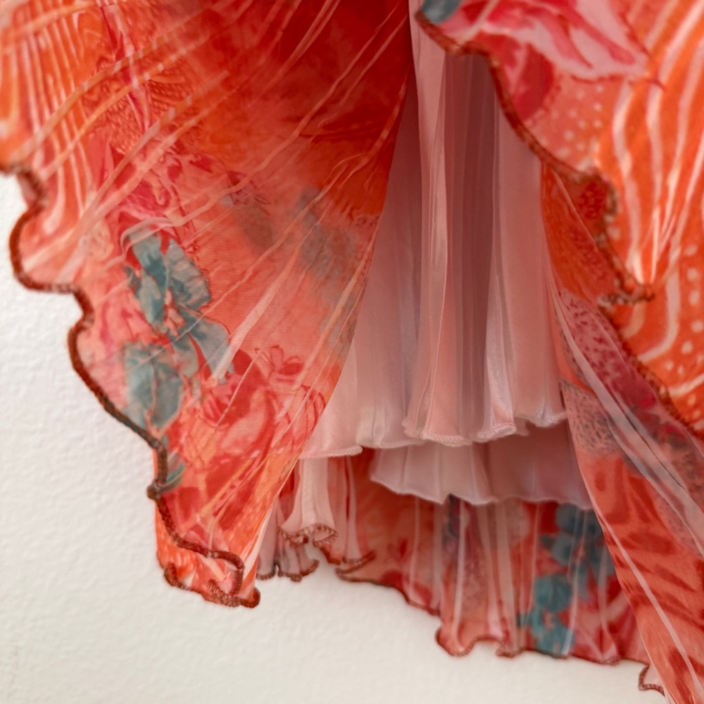 Komarov Crinkle Floral Midi Dress Size Large Orange Flowy Formal Spring Wedding - Picture 6 of 13